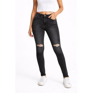 Levis Womens 711 Skinny Jeans Size 28 Black Distressed Denim